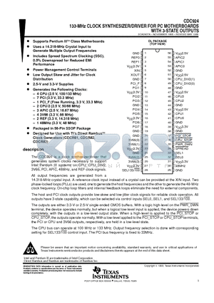 CDC924 datasheet - 133-MHz CLOCK SYNTHESIZER/DRIVER FOR PC MOTHERBOARDS WITH 3-STATE OUTPUTS