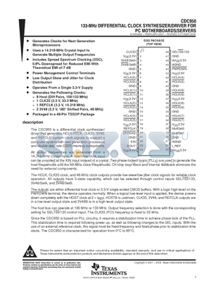 CDC950 datasheet - 133-MHz DIFFERENTIAL CLOCK SYNTHESIZER/DRIVER FOR PC MOTHERBOARDS/SERVERS