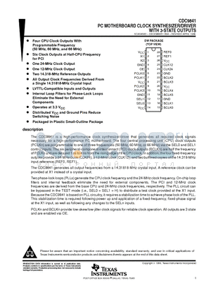 CDC9841DWR datasheet - PC MOTHERBOARD CLOCK SYNTHESIZER/DRIVER WITH 3-STATE OUTPUTS