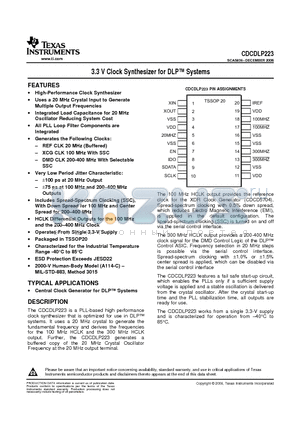 CDCDLP223PWR datasheet - 3.3 V Clock Synthesizer for DLP Systems