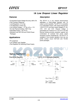 EP1117-F18R datasheet - 1A Low Dropout Linear Regulator