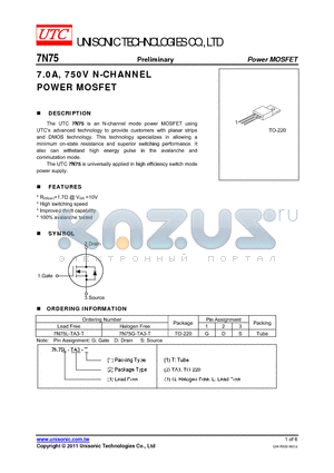 7N75 datasheet - 7.0A, 750V N-CHANNEL POWER MOSFET