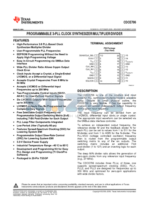 CDCE706PW datasheet - PROGRAMMABLE 3-PLL CLOCK SYNTHESIZER/MULTIPLIER/DIVIDER