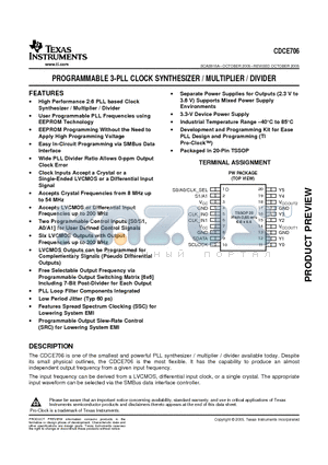CDCE706 datasheet - PROGRAMMABLE 3-PLL CLOCK SYNTHESIZER / MULTIPLIER / DIVIDER