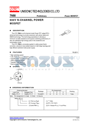 7N90 datasheet - 900V N-CHANNEL POWER MOSFET