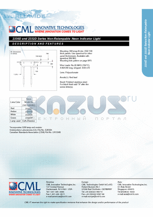 2330D1 datasheet - Non-Relampable Neon Indicator Light