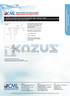 2330D3 datasheet - Non-Relampable Neon Indicator Light