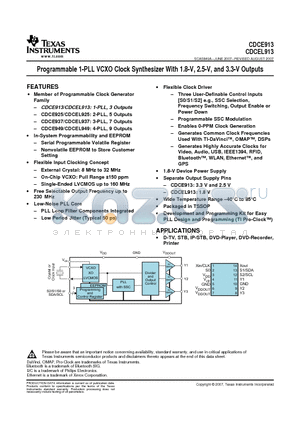 CDCE913PW datasheet - Programmable 1-PLL VCXO Clock Synthesizer With 1.8-V, 2.5-V, and 3.3-V Outputs
