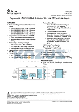 CDCE913PWRG4 datasheet - Programmable 1-PLL VCXO Clock Synthesizer With 1.8-V, 2.5-V, and 3.3-V Outputs