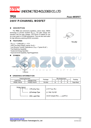 7P20L-TN3-R datasheet - 200V P-CHANNEL MOSFET