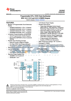 CDCE937PW datasheet - Programmable 3-PLL VCXO Clock Synthesizer With 1.8-V, 2.5-V and 3.3-V LVCMOS Outputs