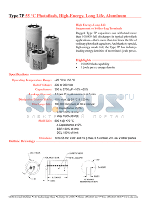 7P351V330K022 datasheet - Type 7P 55 `C Photoflash, High-Energy, Long Life, Aluminum