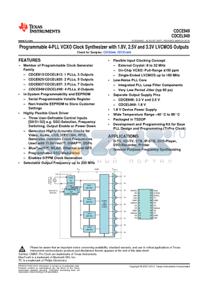 CDCE949 datasheet - Programmable 4-PLL VCXO Clock Synthesizer with 1.8V, 2.5V and 3.3V LVCMOS Outputs