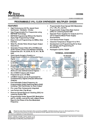 CDCE906 datasheet - PROGRAMMABLE 3-PLL CLOCK SYNTHESIZER / MULTIPLIER / DIVIDER
