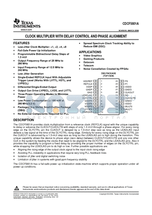 CDCF5801ADBQG4 datasheet - CLOCK MULTIPLIER WITH DELAY CONTROL AND PHASE ALIGNMENT
