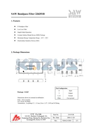 234351B datasheet - SAW Bandpass Filter