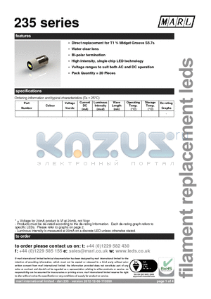 235 datasheet - Direct replacement for T1 n Midget Groove S5.7s