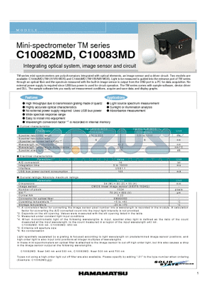 C10082MD datasheet - Mini-spectrometer TM series Integrating optical system, image sensor and circuit