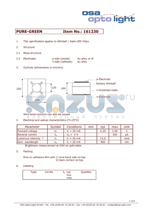 161230 datasheet - AlInGaP / GaAs LED Chips