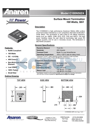 C100N50Z4 datasheet - Surface Mount Termination 100 Watts, 50Y
