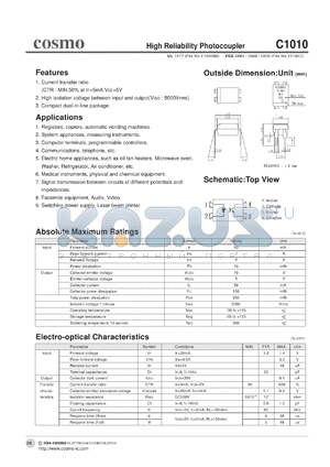 C1010 datasheet - High Reliability Photocoupler