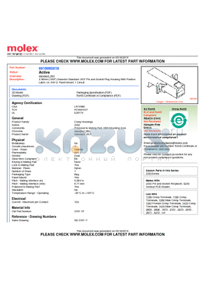 3191-1P datasheet - 2.36mm (.093) Diameter Standard .093 Pin and Socket Plug Housing With Positive Latch, UL 94V-2, Panel Mount, 1 Circuit