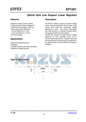 EP1201-W25R datasheet - 250mA Ultra Low Dropout Linear Regulator