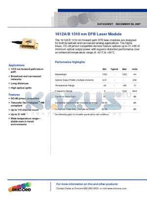 1612A-079-NO-04 datasheet - 1310 nm DFB Laser Module