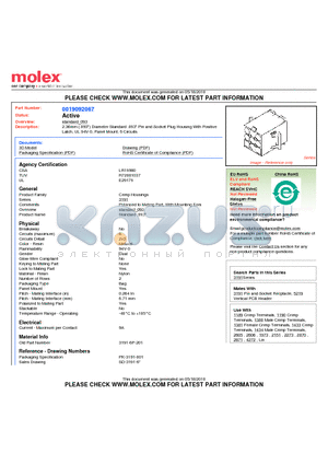 3191-6P-201 datasheet - 2.36mm (.093) Diameter Standard .093 Pin and Socket Plug Housing With Positive Latch, UL 94V-0, Panel Mount, 6 Circuits