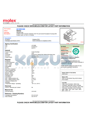 3191-6R1 datasheet - 2.36mm (.093) Diameter Standard .093 Pin and Socket Receptacle Housing With Positive Latch, UL 94V-2, 6 Circuits