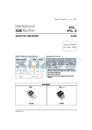 8TQ datasheet - SCHOTTKY RECTIFIER