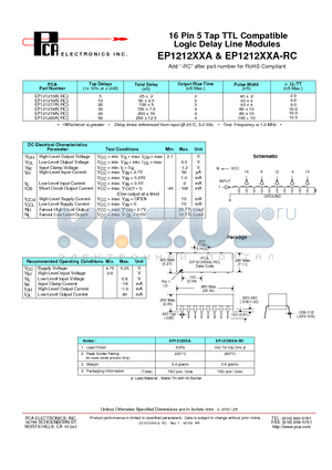 EP121216A-RC datasheet - 16 Pin 5 Tap TTL Compatible Logic Delay Line Modules