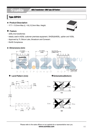 C10120 datasheet - ADSL Transformer< SMD Type: CEP Series>