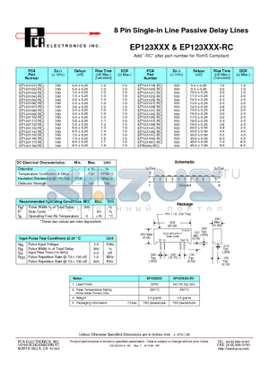 EP123102 datasheet - 8 Pin Single-in Line Passive Delay Lines