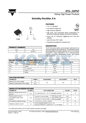 8TQ080GSPBF datasheet - Schottky Rectifier, 8 A