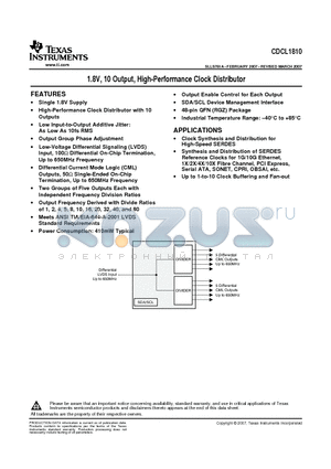 CDCL1810RGZRG4 datasheet - 1.8V, 10 Output, High-Performance Clock Distributor