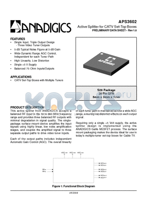 APS3602 datasheet - Active Splitter for CATV Set-Top Boxes