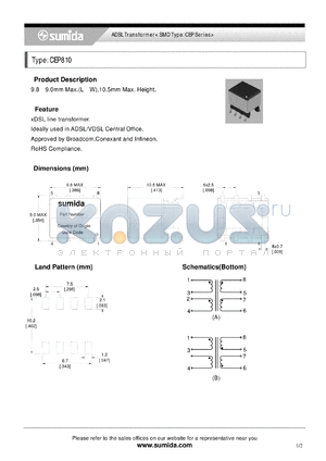 C10141 datasheet - ADSL Transformer< SMD Type: CEP Series>