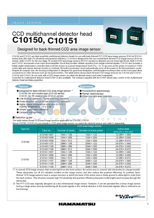 C10150 datasheet - CCD multichannel detector head Designed for back-thinned CCD area image sensor