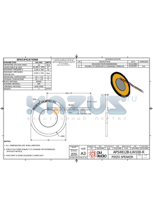 APS4812B-LW100-R datasheet - PIEZO SPEAKER