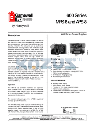 APS632-8 datasheet - Main power supply, complete with lead acid battery chrger module