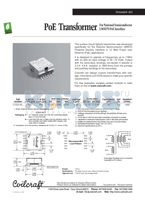 C1023-AL datasheet - PoE Transformer