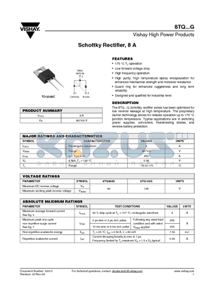 8TQ100G datasheet - Schottky Rectifier, 8 A
