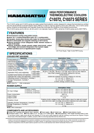 C10373 datasheet - HIGH PERFORMANCE THERMOELECTRIC COOLERS