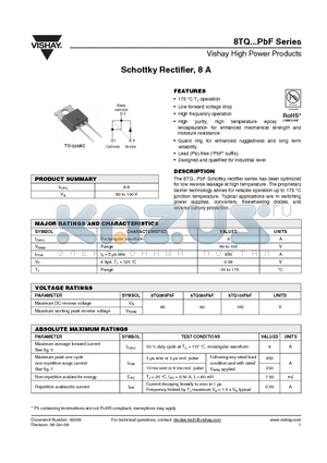 8TQ100PBF datasheet - Schottky Rectifier, 8 A