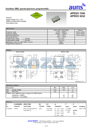 APSSO7050 datasheet - Oscillator SMD, spread spectrum, programmable