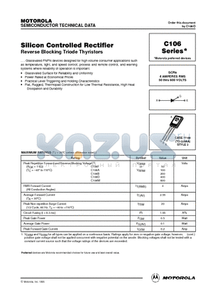 C106B datasheet - SCRs 4 AMPERES RMS 50 thru 600 VOLTS