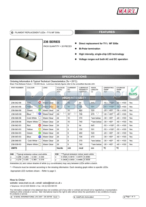 236-046-93 datasheet - FILAMENT REPLACEMENT LEDs - T1n MF SX6s