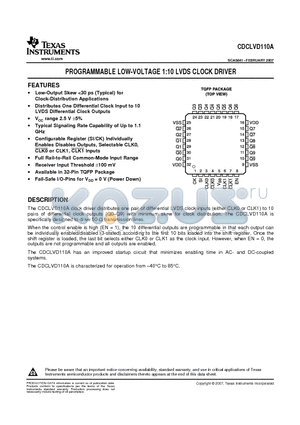 CDCLVD110A datasheet - PROGRAMMABLE LOW-VOLTAGE 1:10 LVDS CLOCK DRIVER