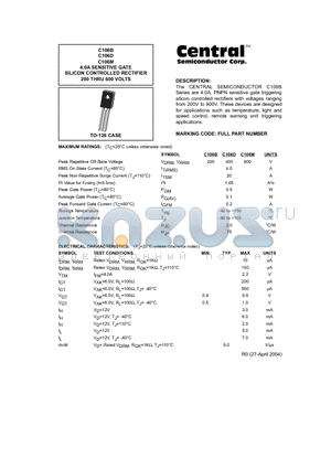 C106D datasheet - 4.0A SENSITIVE GATE SILICON CONTROLLED RECTIFIER 200 THRU 600 VOLTS